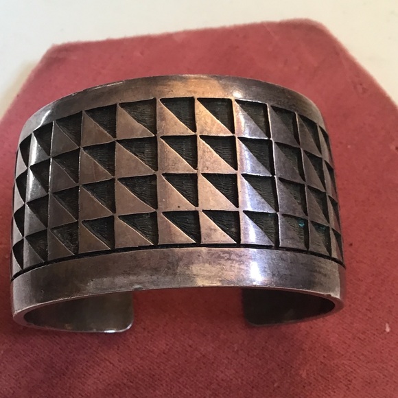 Geometric Patterned Silver Cuff Bracelet
